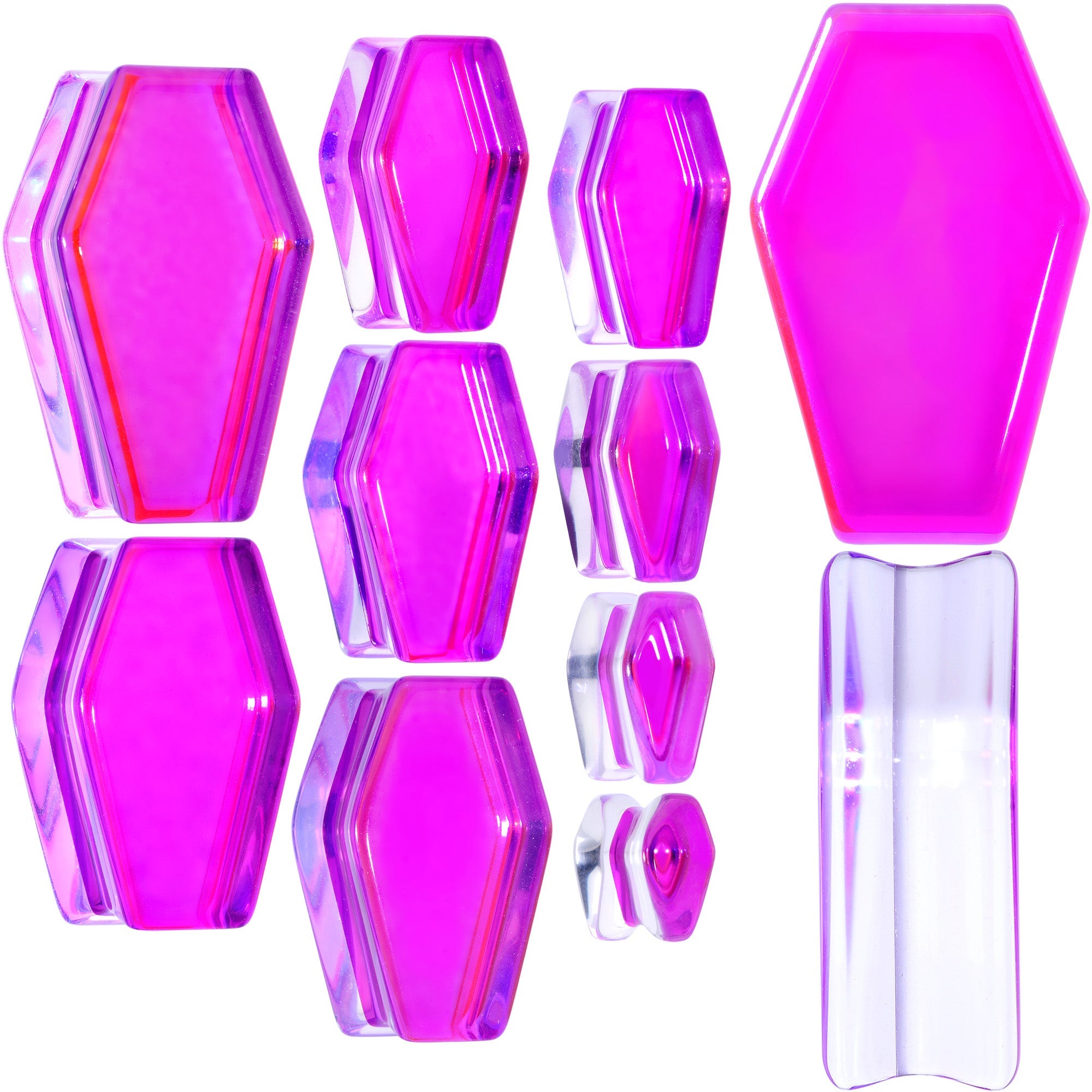 BodyCandy Aurora Purple Cloudy Quartz Stone Coffin Double Flare Plug Set — main product shot