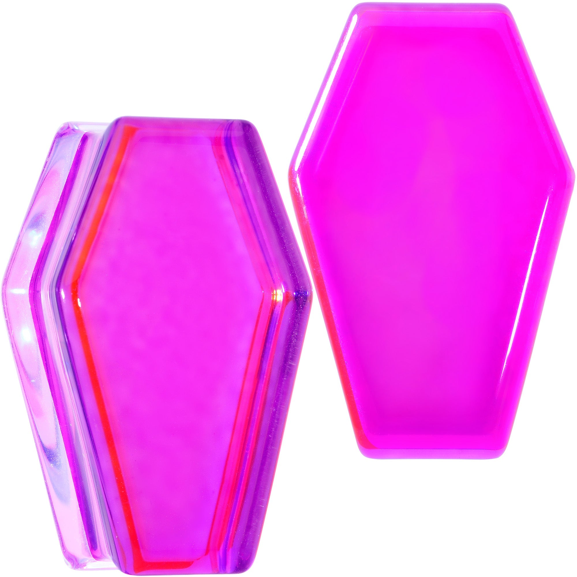 BodyCandy Aurora Purple Cloudy Quartz Stone Coffin Double Flare Plug Set — detail close-up