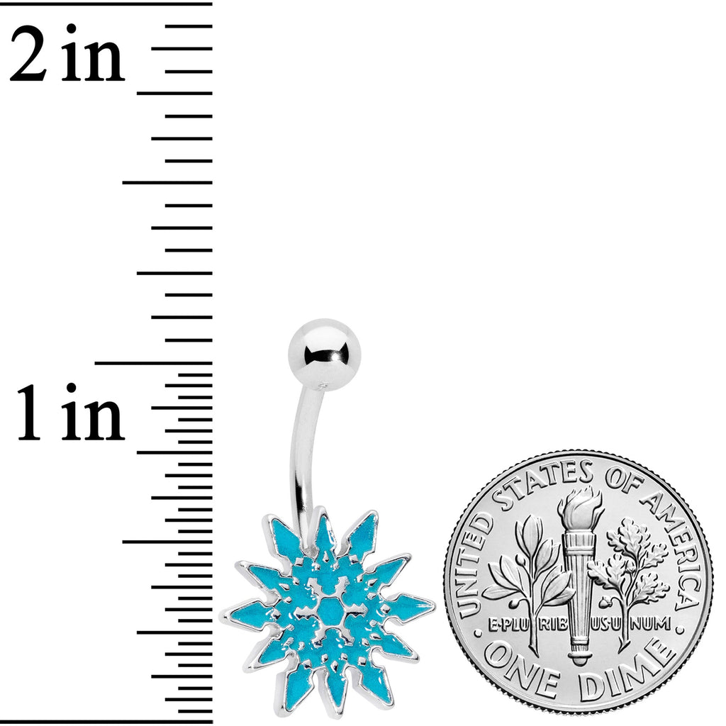 BodyCandy Aqua Gem Winter Snowflake Christmas Belly Ring — detail close-up