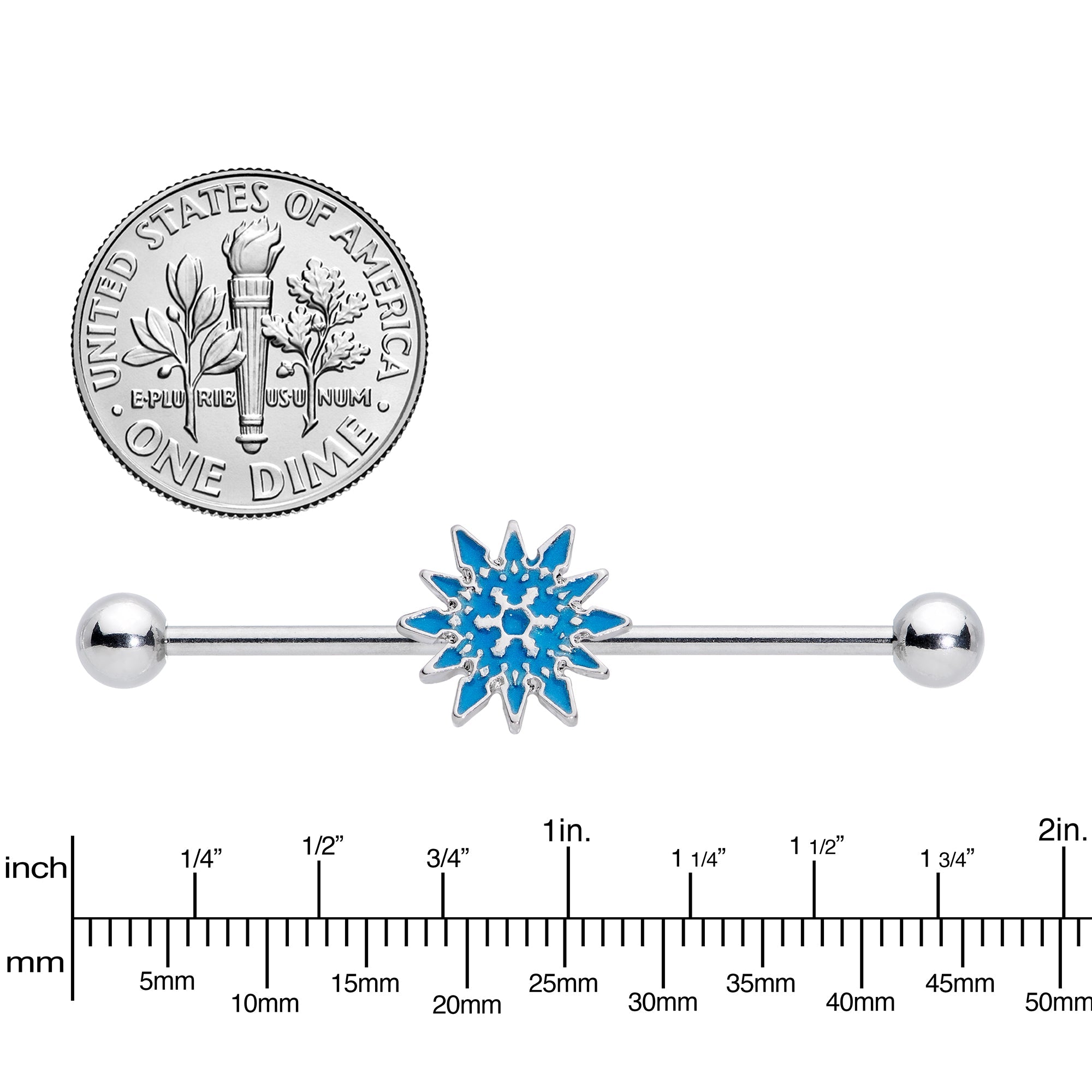 BodyCandy 14G Blue Winter Snowflake Christmas Industrial Barbell 38mm — lifestyle context