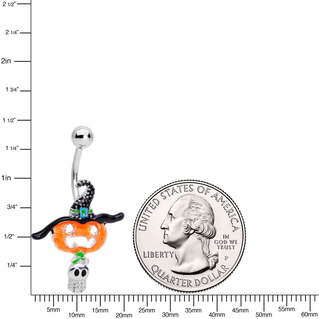 BodyCandy Witch Hat Pumpkin Tiny Ghost Halloween Belly Ring — detail close-up