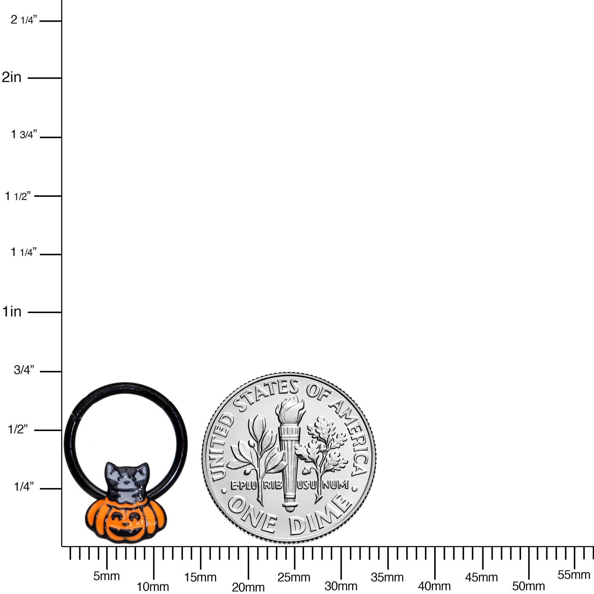 BodyCandy 16G 3/8 Black Cat Surprise Pumpkin Halloween Hinged Segment Ring — lifestyle context