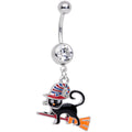 BodyCandy Clear Gem Witch Cat Broom Halloween Dangle Belly Ring — main product shot