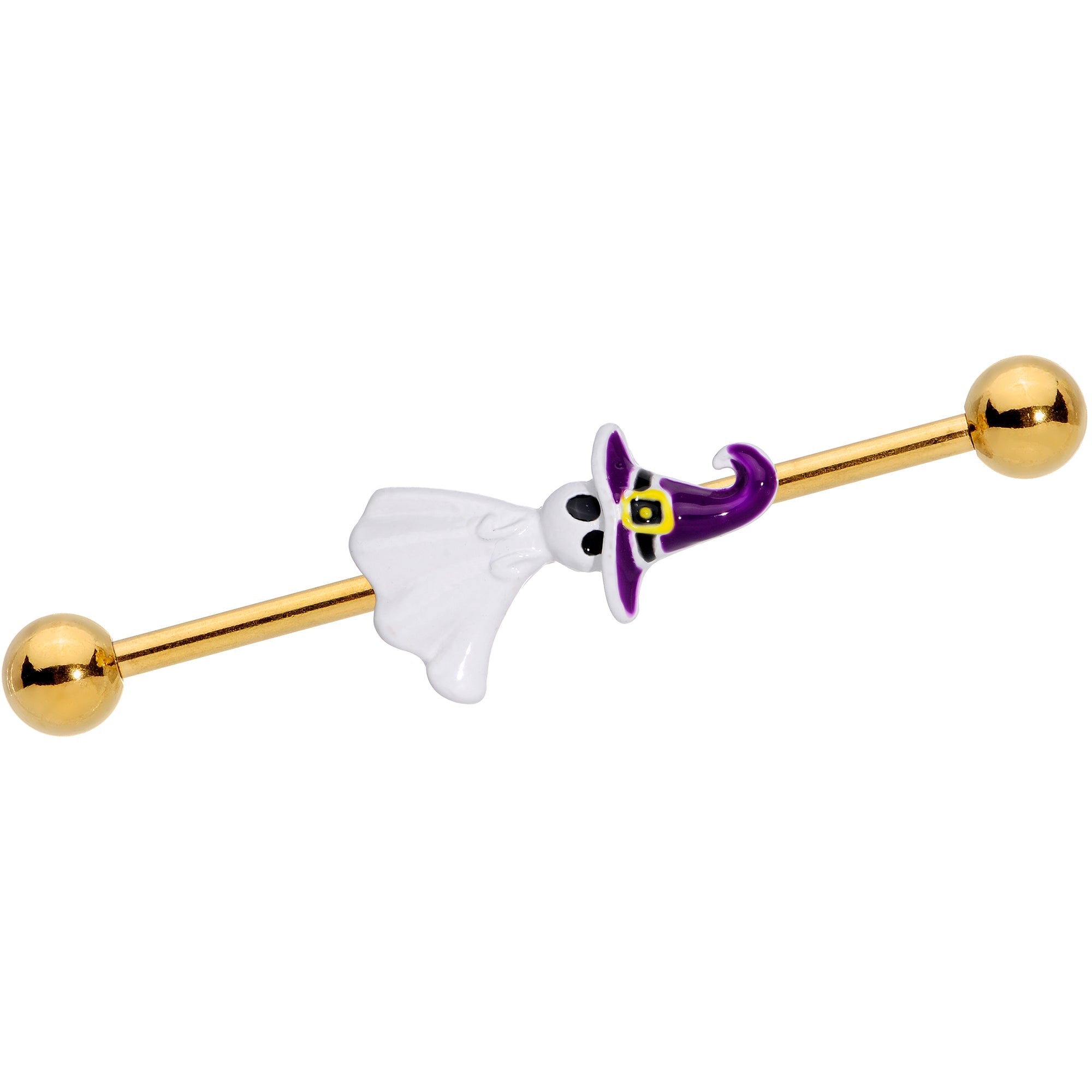 BodyCandy 14G Gold Tone Ghost Witch Halloween Industrial Barbell 38mm — main product shot