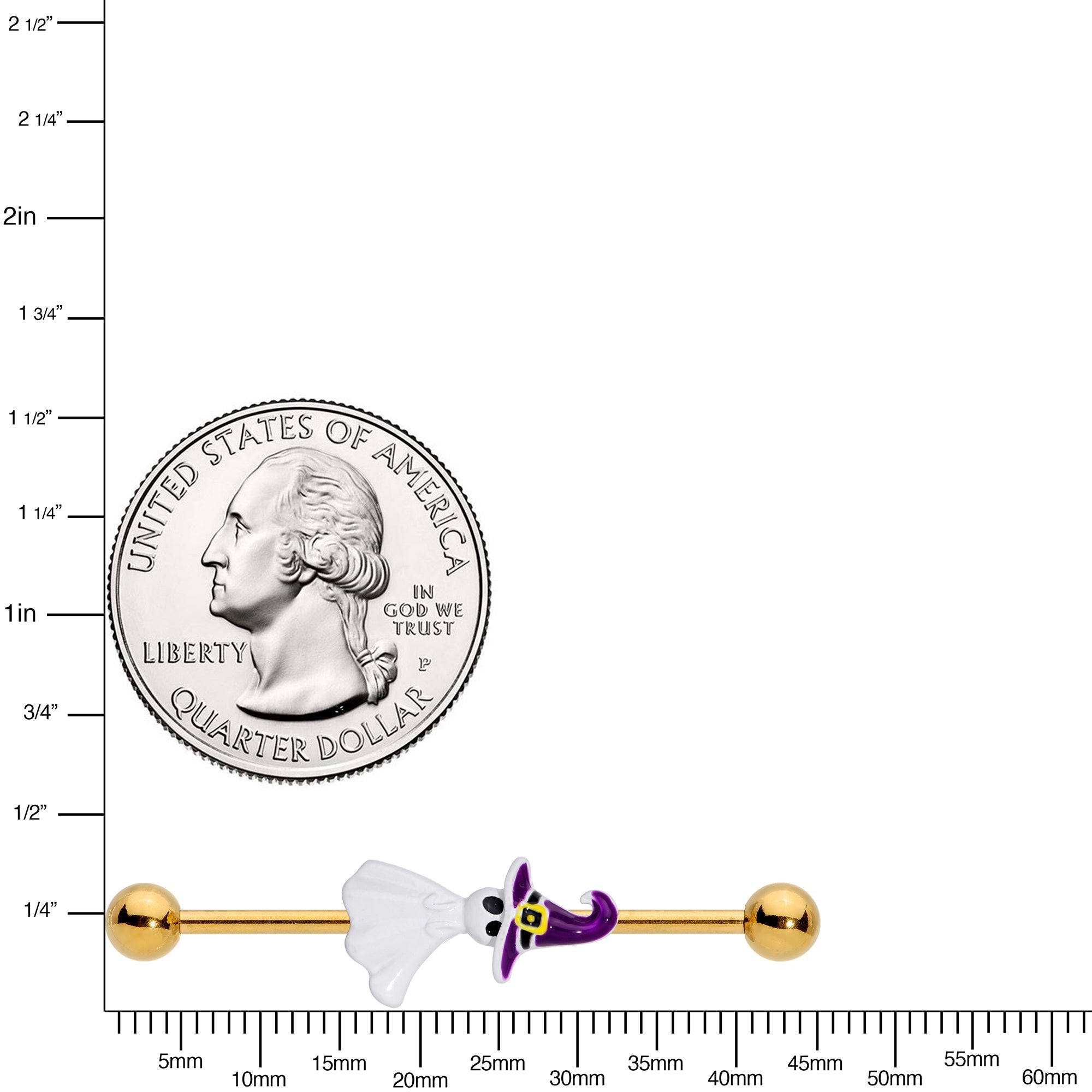 BodyCandy 14G Gold Tone Ghost Witch Halloween Industrial Barbell 38mm — detail close-up