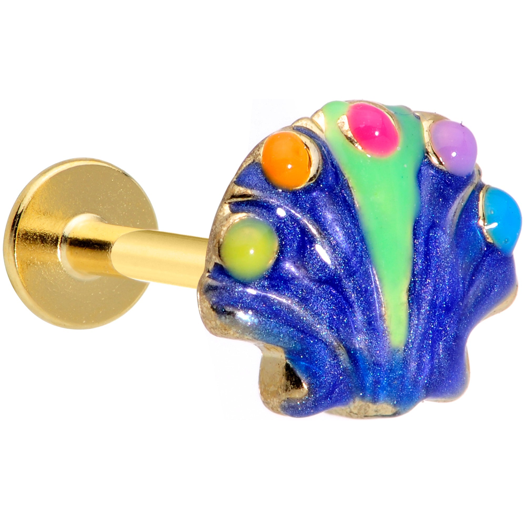 BodyCandy 16G 5/16 Gold Tone Blue Shell Labret Monroe Tragus — main product shot