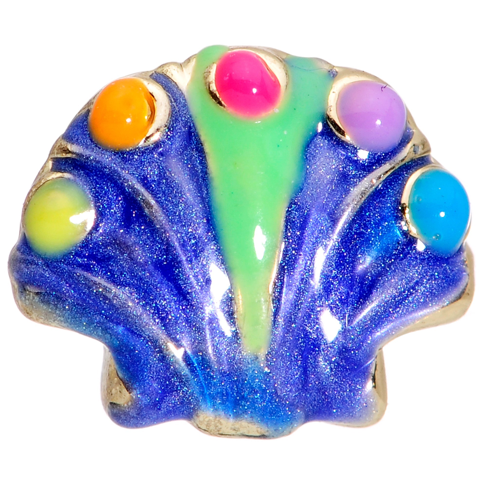 BodyCandy 16G 5/16 Gold Tone Blue Shell Labret Monroe Tragus — detail close-up