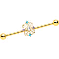 BodyCandy 14G White Synthetic Opal Gold Tone Web Industrial Barbell 38mm — main product shot