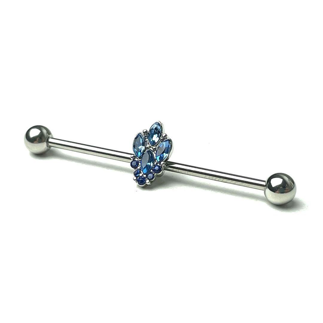 BodyCandy 14G Blue CZ Gem Fountain Industrial Barbell 38mm — detail close-up