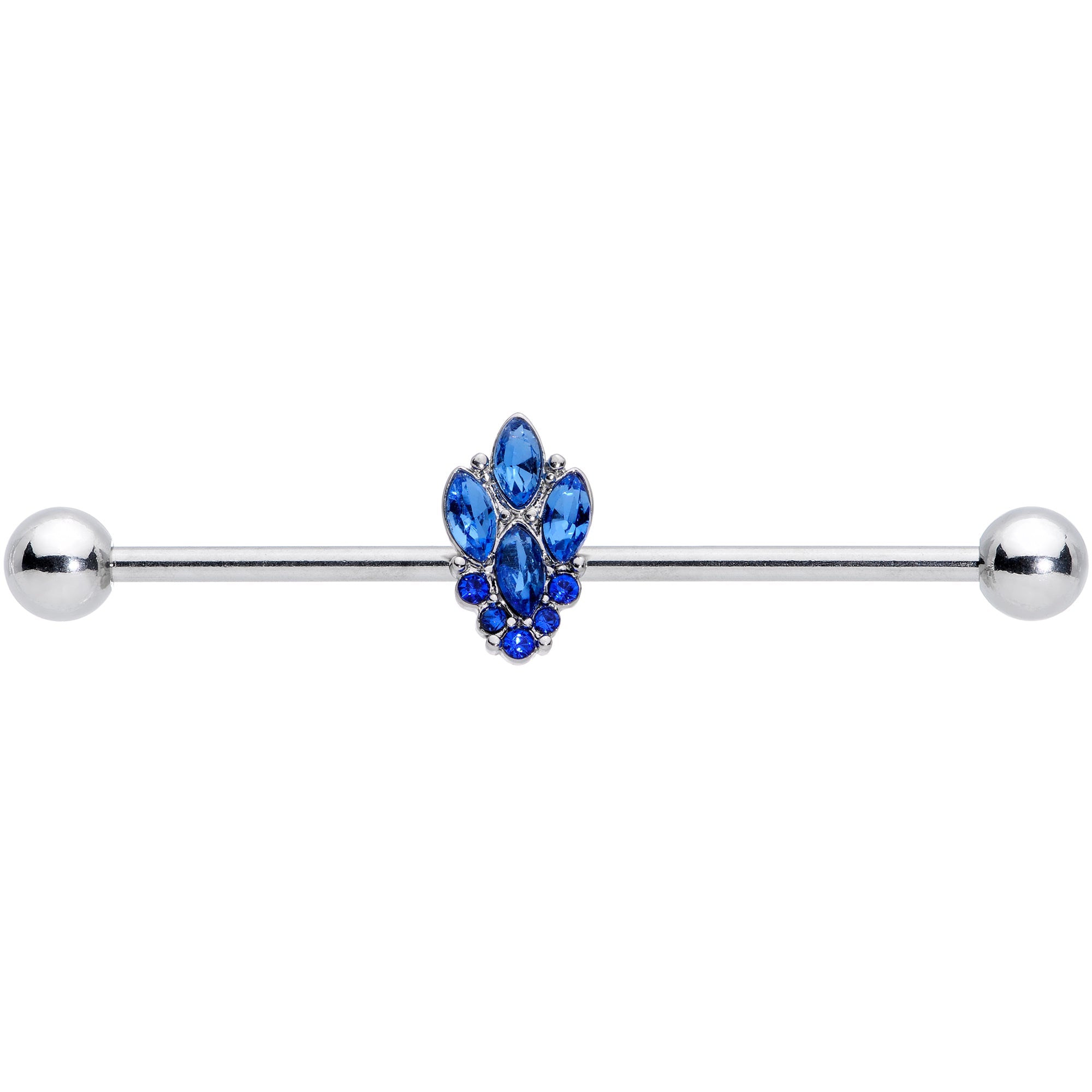 BodyCandy 14G Blue CZ Gem Fountain Industrial Barbell 38mm — lifestyle context