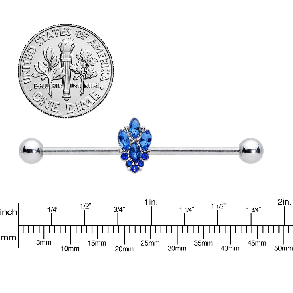 BodyCandy 14G Blue CZ Gem Fountain Industrial Barbell 38mm — side view