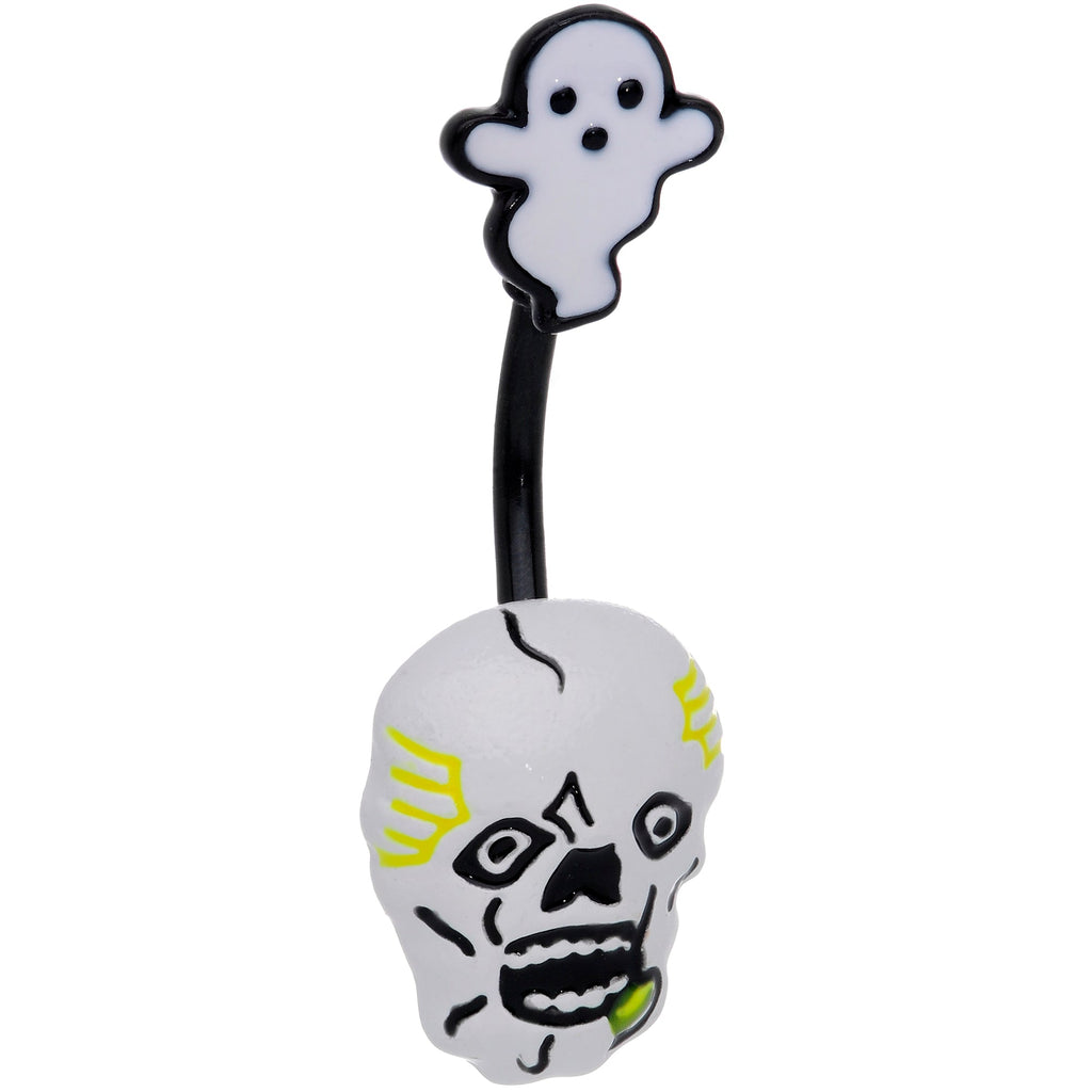 BodyCandy Black White Yellow Scary Skull Ghost Halloween Belly Ring — main product shot