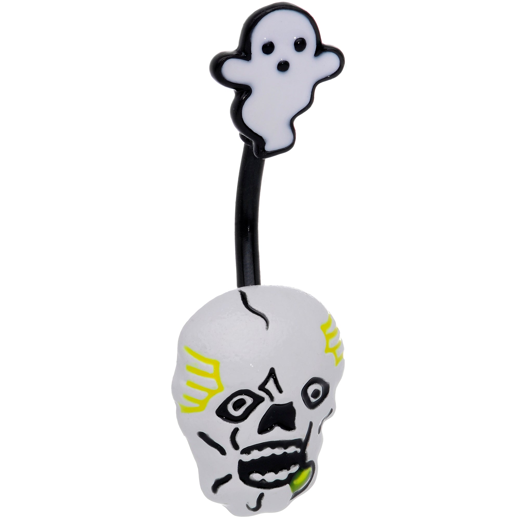 BodyCandy Black White Yellow Scary Skull Ghost Halloween Belly Ring — main product shot