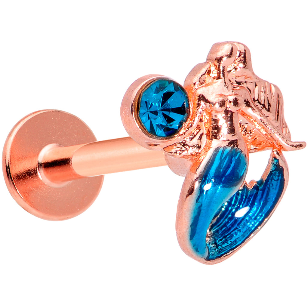 BodyCandy 16G 5/16 Aqua Gem Rose Gold Tone Mermaid Labret Monroe Tragus — main product shot