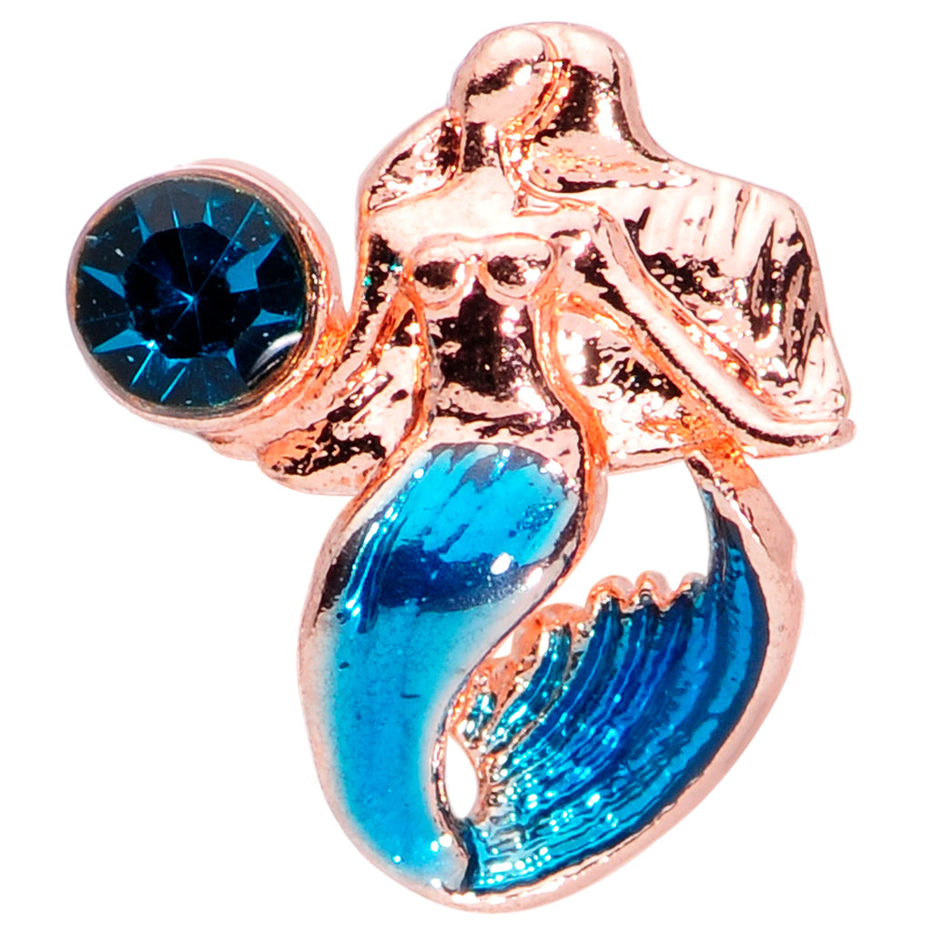 BodyCandy 16G 5/16 Aqua Gem Rose Gold Tone Mermaid Labret Monroe Tragus — detail close-up