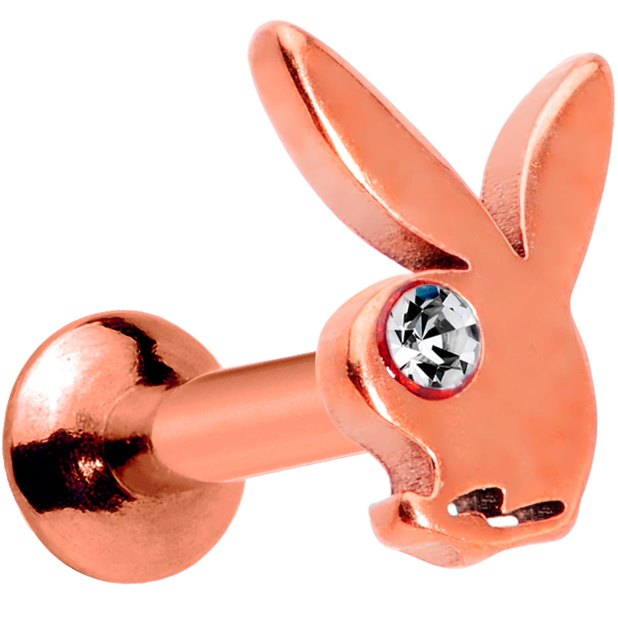 BodyCandy 16G 1/4 Licensed Playboy CZ Rose Gold Hue Internal Thread Labret — main product shot