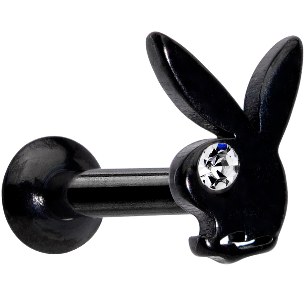 BodyCandy 16G 5/16 Licensed Playboy Clear CZ Black Internal Thread Labret — main product shot