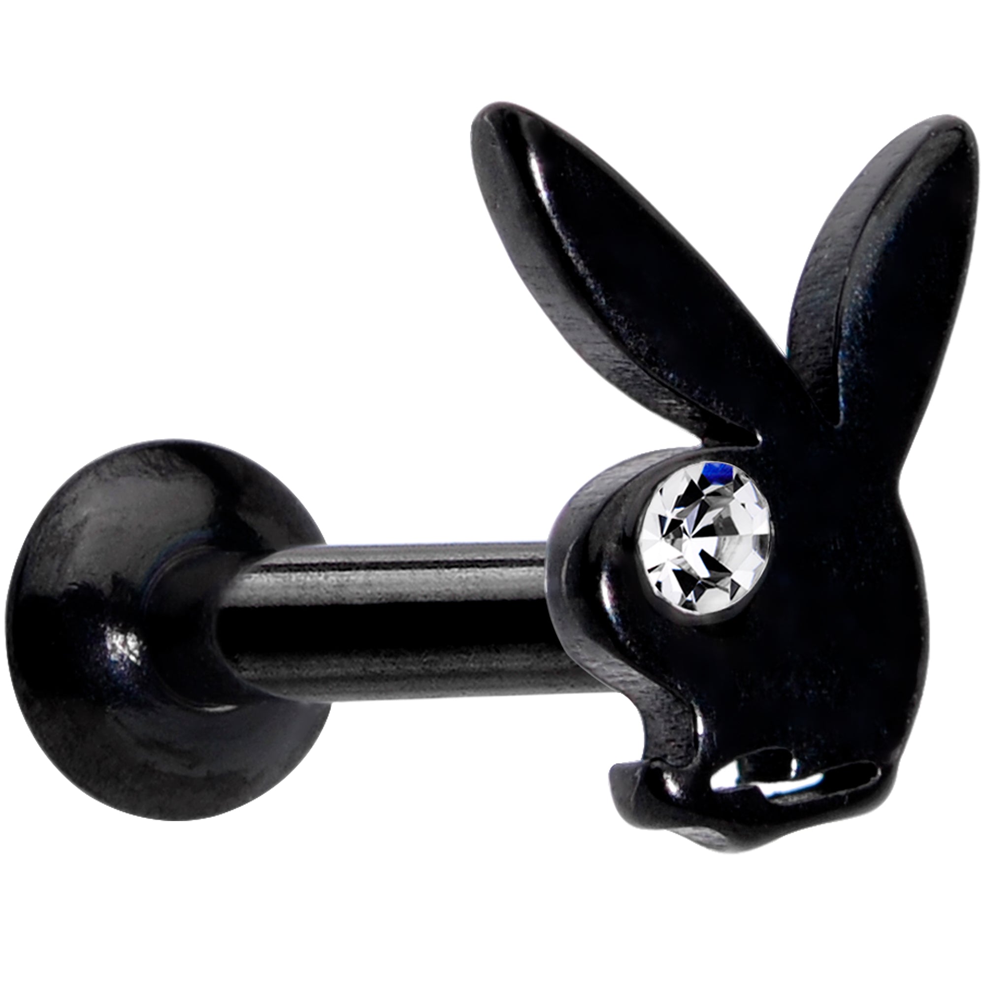 BodyCandy 16G 5/16 Licensed Playboy Clear CZ Black Internal Thread Labret — main product shot