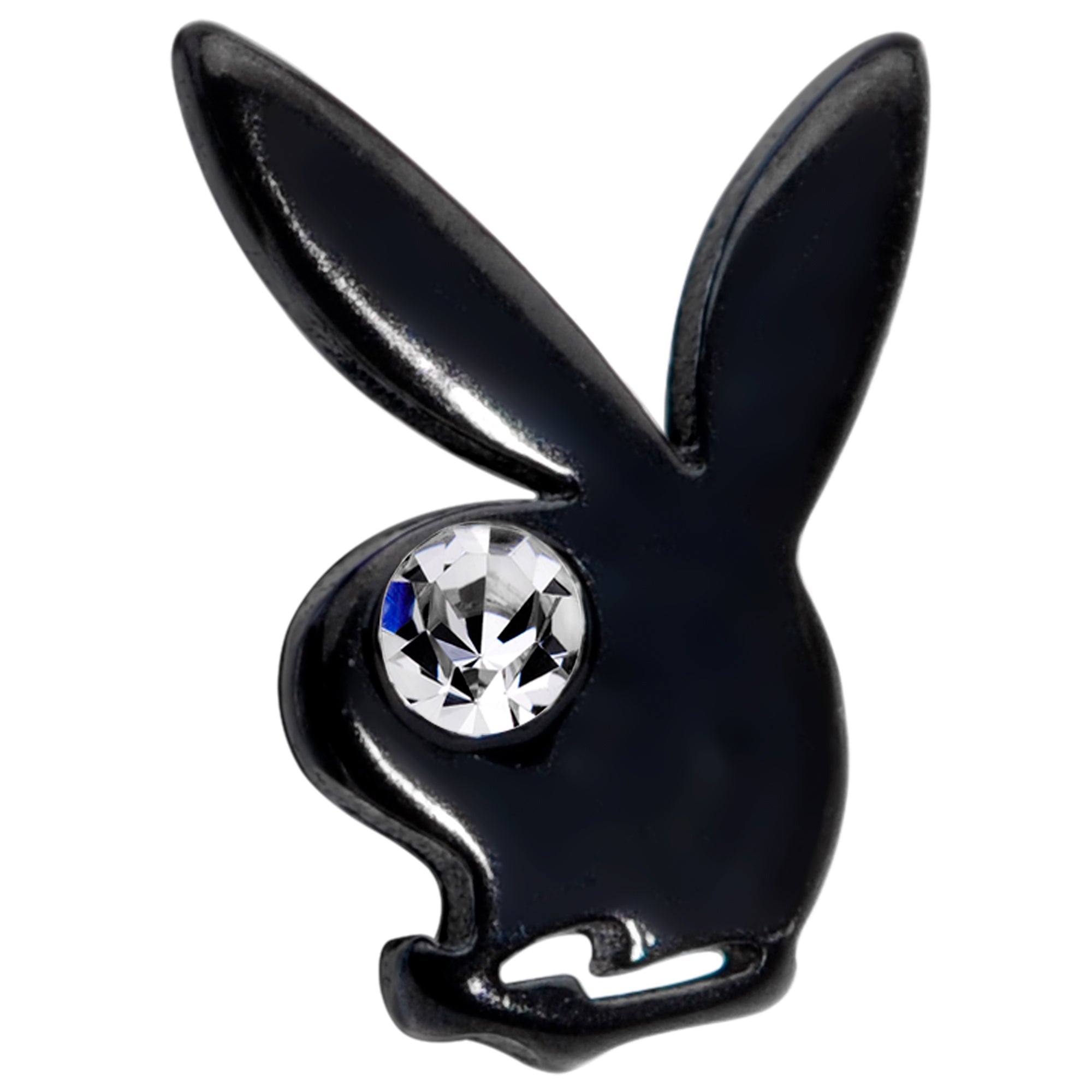 BodyCandy 16G 5/16 Licensed Playboy Clear CZ Black Internal Thread Labret — detail close-up