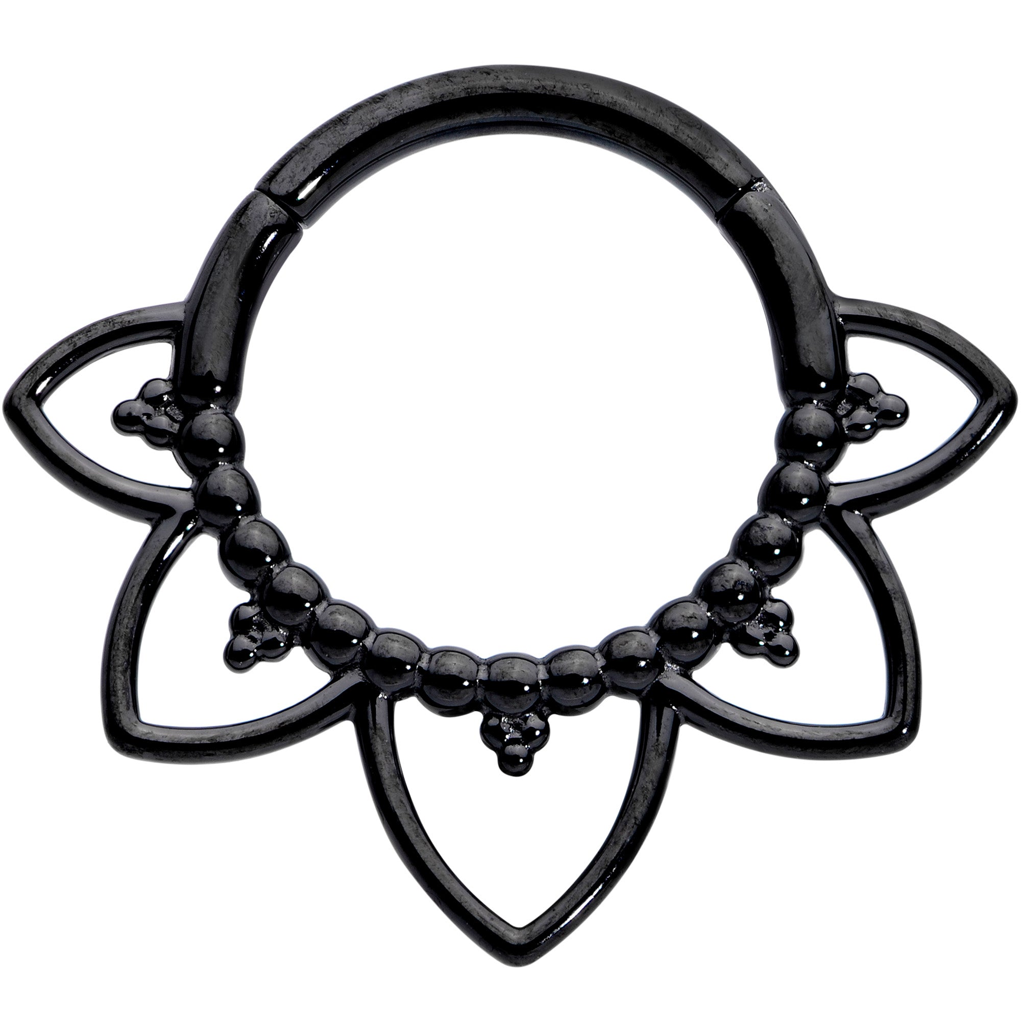 BodyCandy 16G 5/16 Black Open Petal Flower Hinged Segment Ring — main product shot