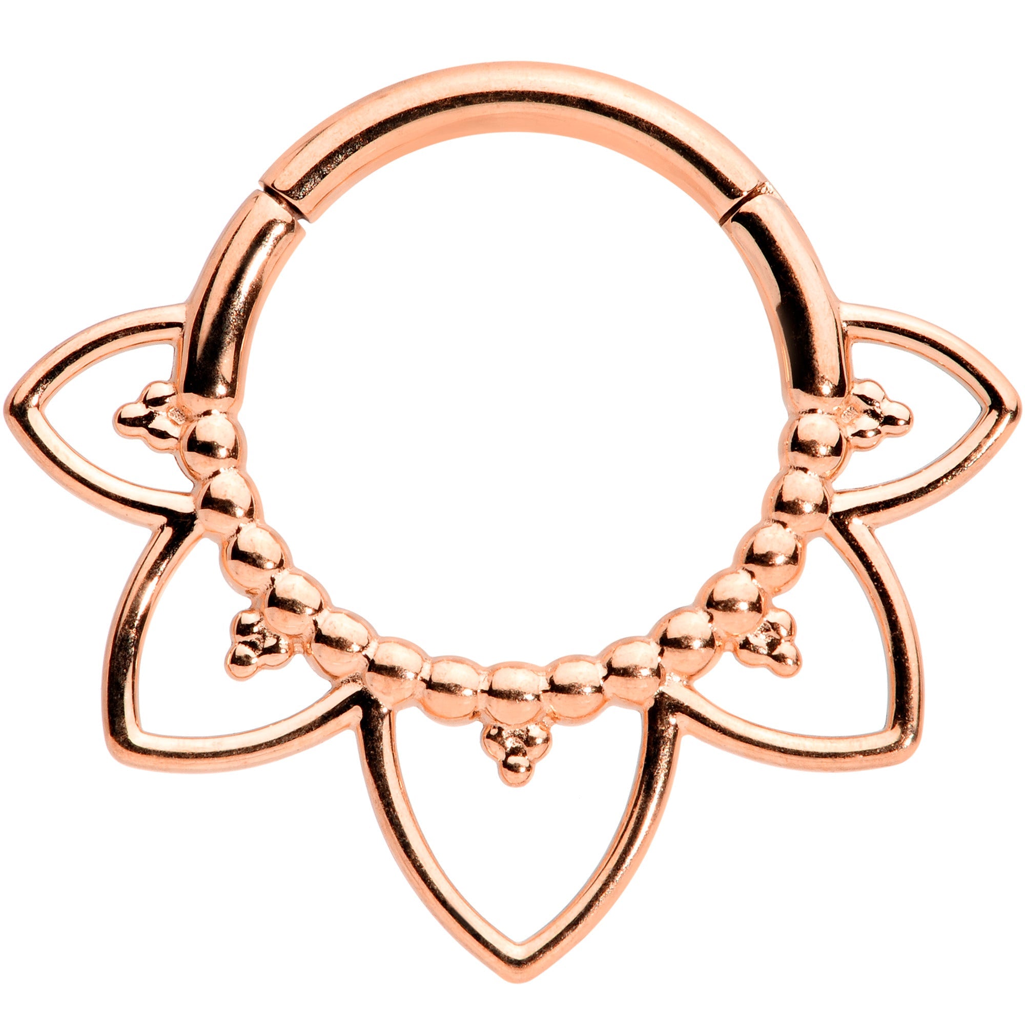 BodyCandy 16G 5/16 Rose Gold Tone Open Petal Flower Hinged Segment Ring — main product shot