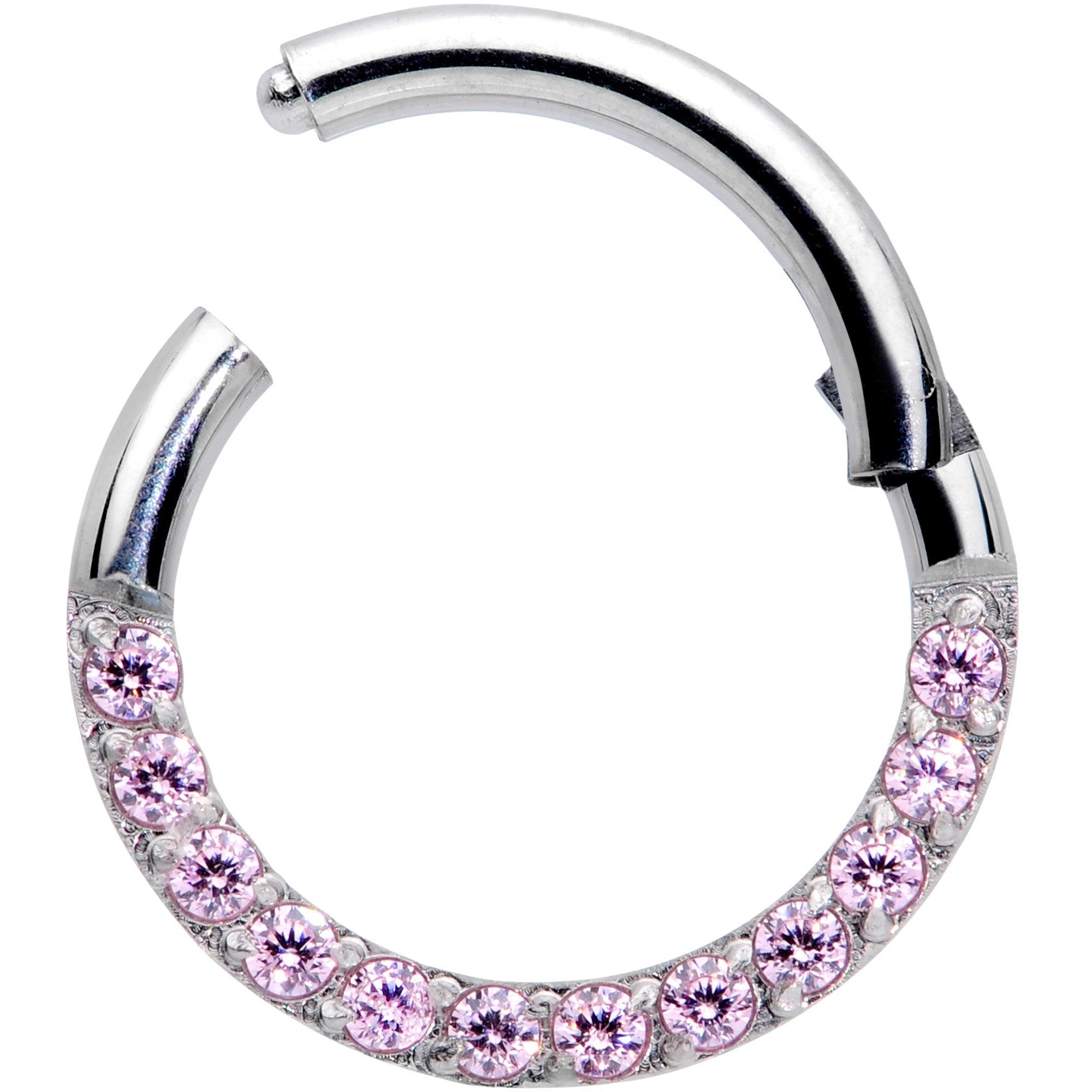 BodyCandy 16G 5/16 Pink Gem Paved Elegance Hinged Segment Ring — detail close-up