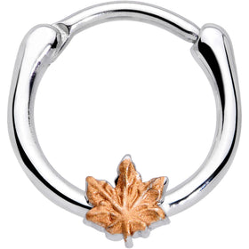 16G 3/8 Rose Gold Tone Fall Autumn Leaf Cartilage Clicker