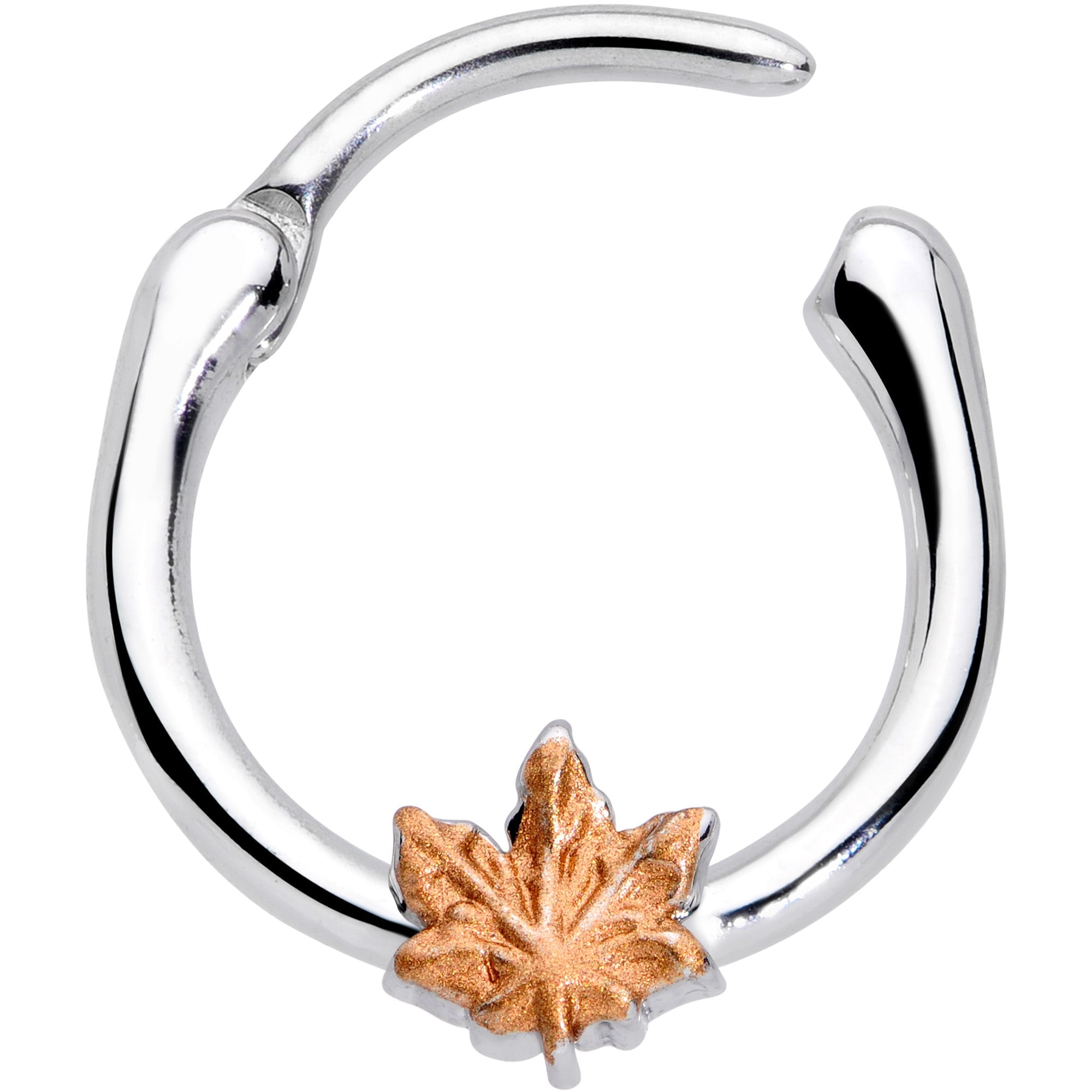 BodyCandy 16G 3/8 Rose Gold Tone Fall Autumn Leaf Cartilage Clicker — detail close-up