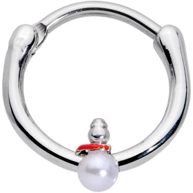 16G 3/8 White Orb Pearlescent Snowman Christmas Cartilage Clicker