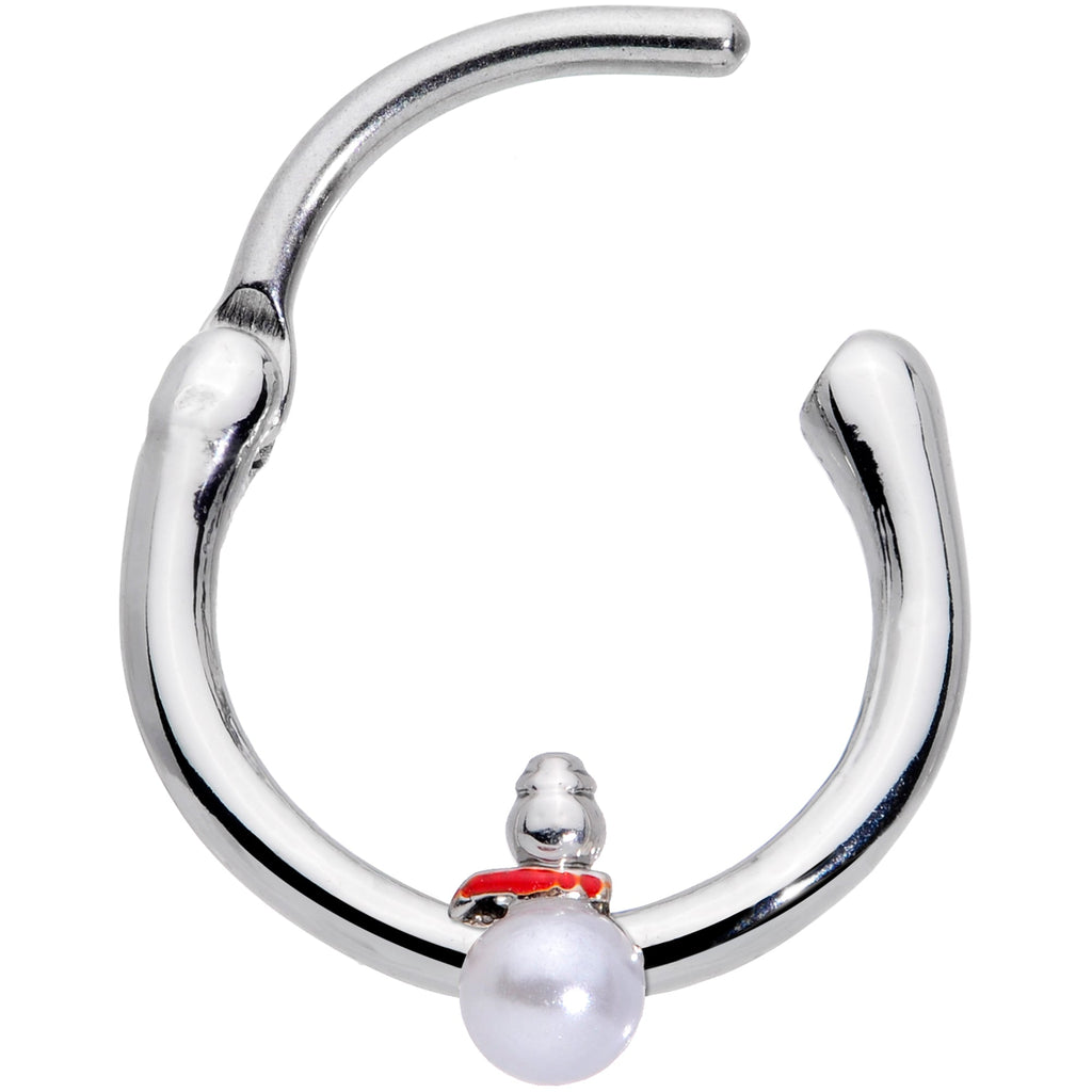 BodyCandy 16G 3/8 White Orb Pearlescent Snowman Christmas Cartilage Clicker — detail close-up