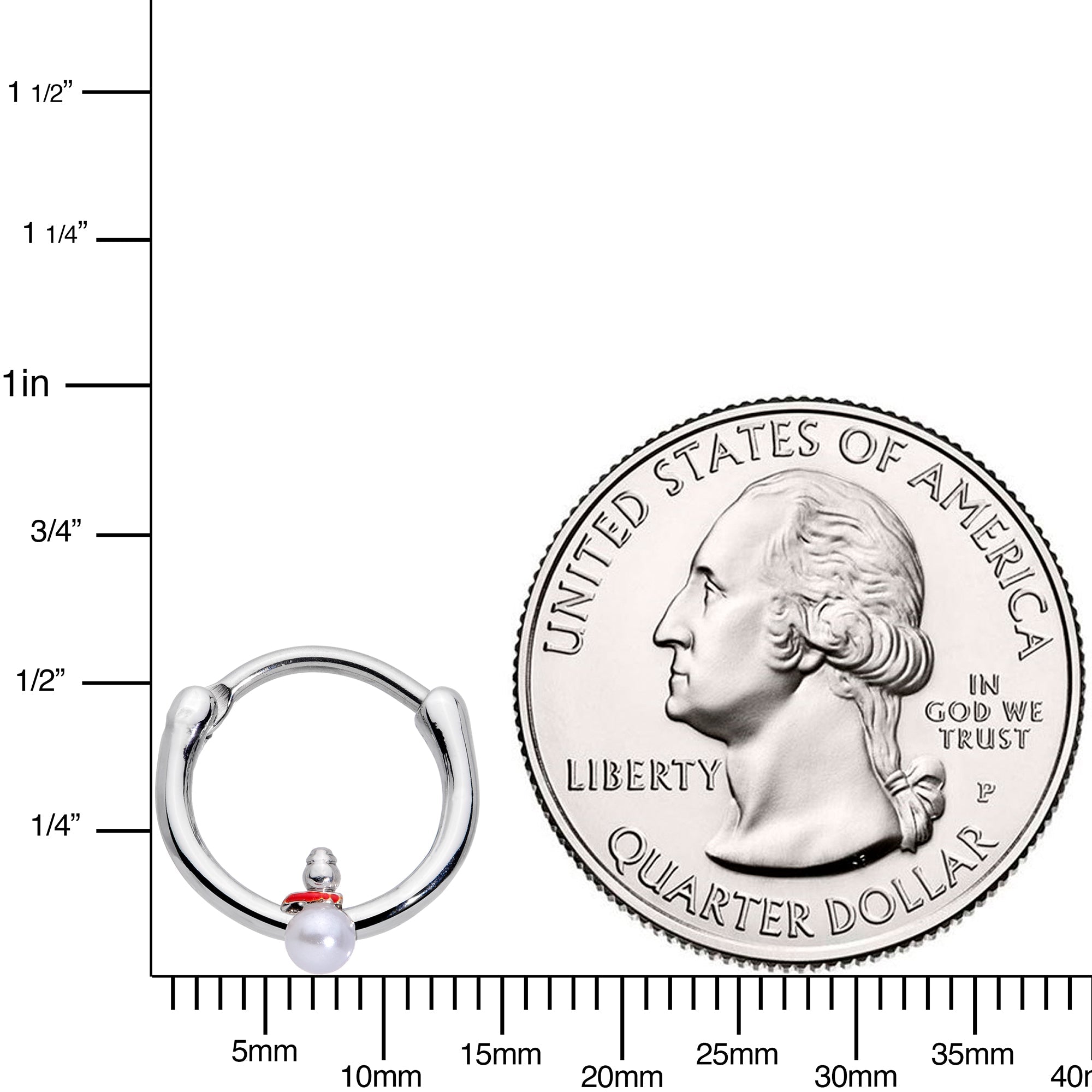 BodyCandy 16G 3/8 White Orb Pearlescent Snowman Christmas Cartilage Clicker — lifestyle context