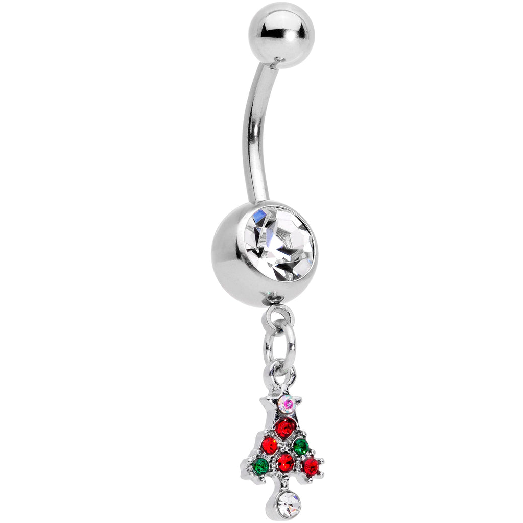 BodyCandy Clear Red Green Gem Christmas Tree Holiday Dangle Belly Ring — main product shot