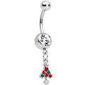 BodyCandy Clear Red Green Gem Christmas Tree Holiday Dangle Belly Ring — main product shot