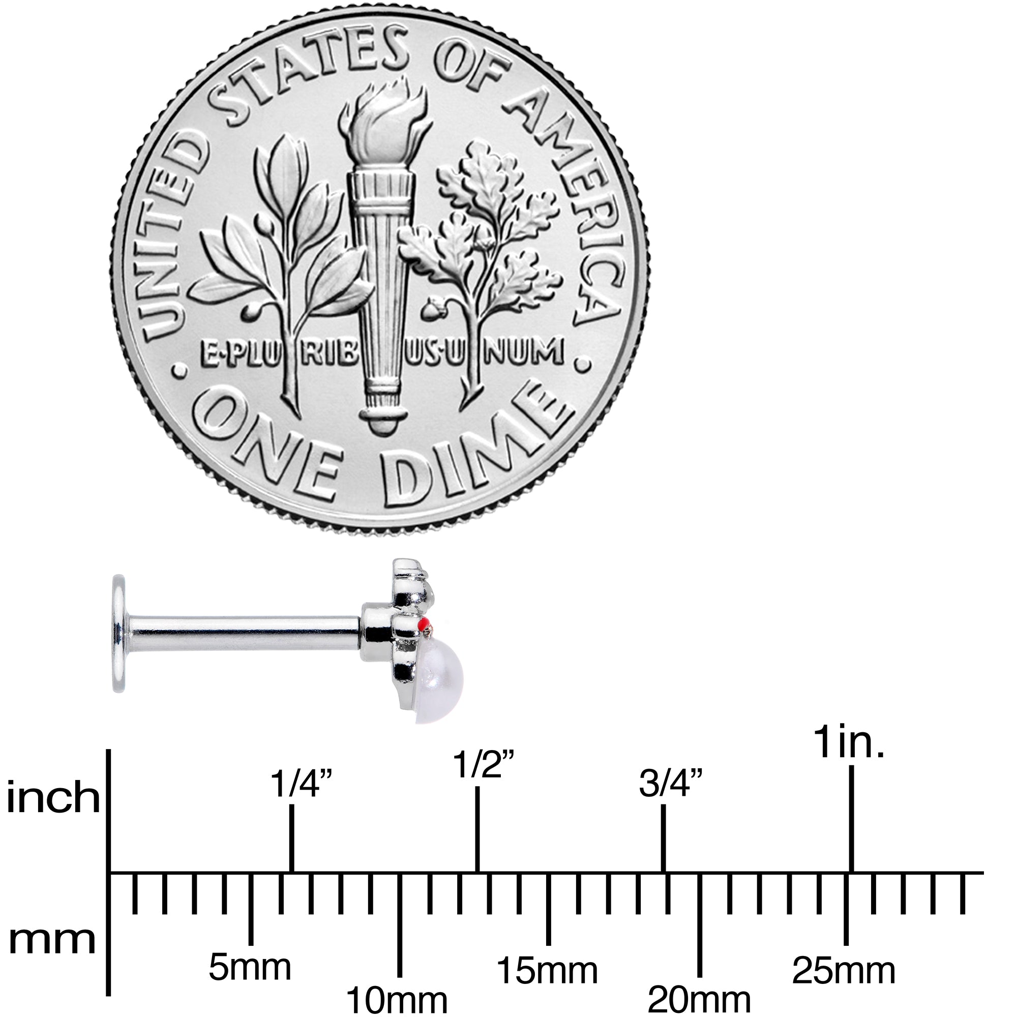 BodyCandy 16G 5/16 Pearlescent Orb Snowman Christmas Labret Monroe Tragus — side view