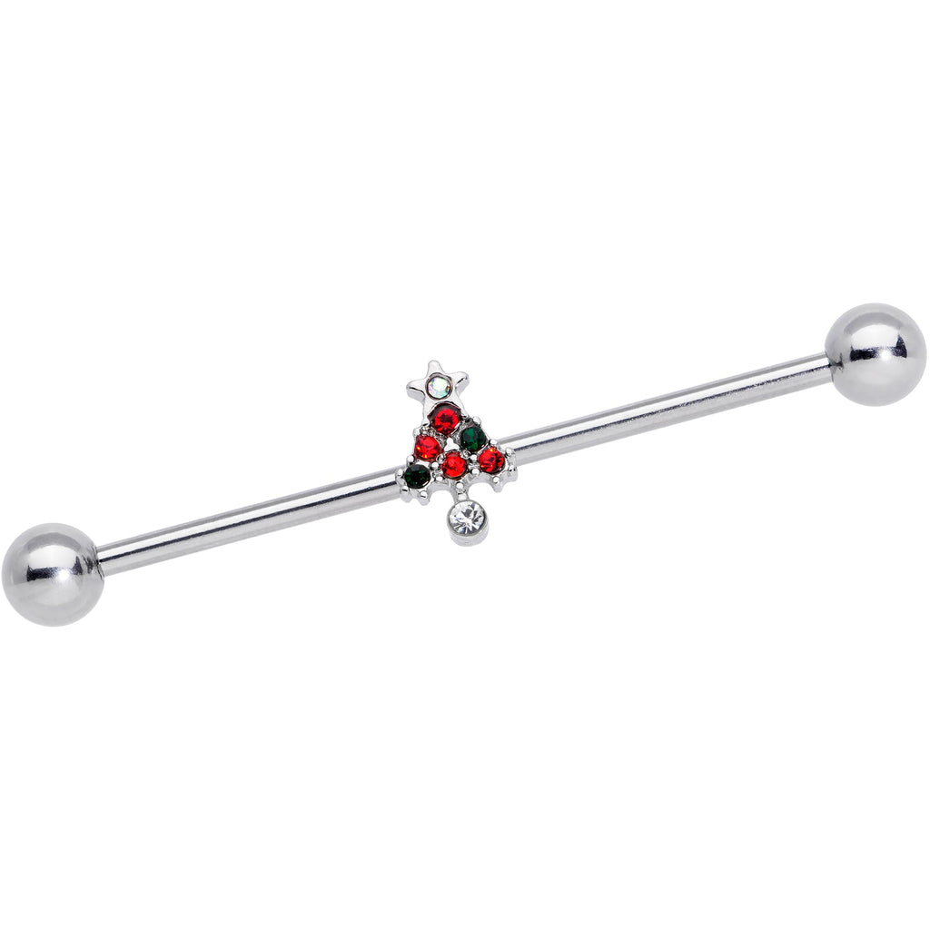 BodyCandy 14G Clear Red Green Gem Christmas Tree Industrial Barbell 38mm — main product shot