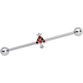 14G Clear Red Green Gem Christmas Tree Industrial Barbell 38mm