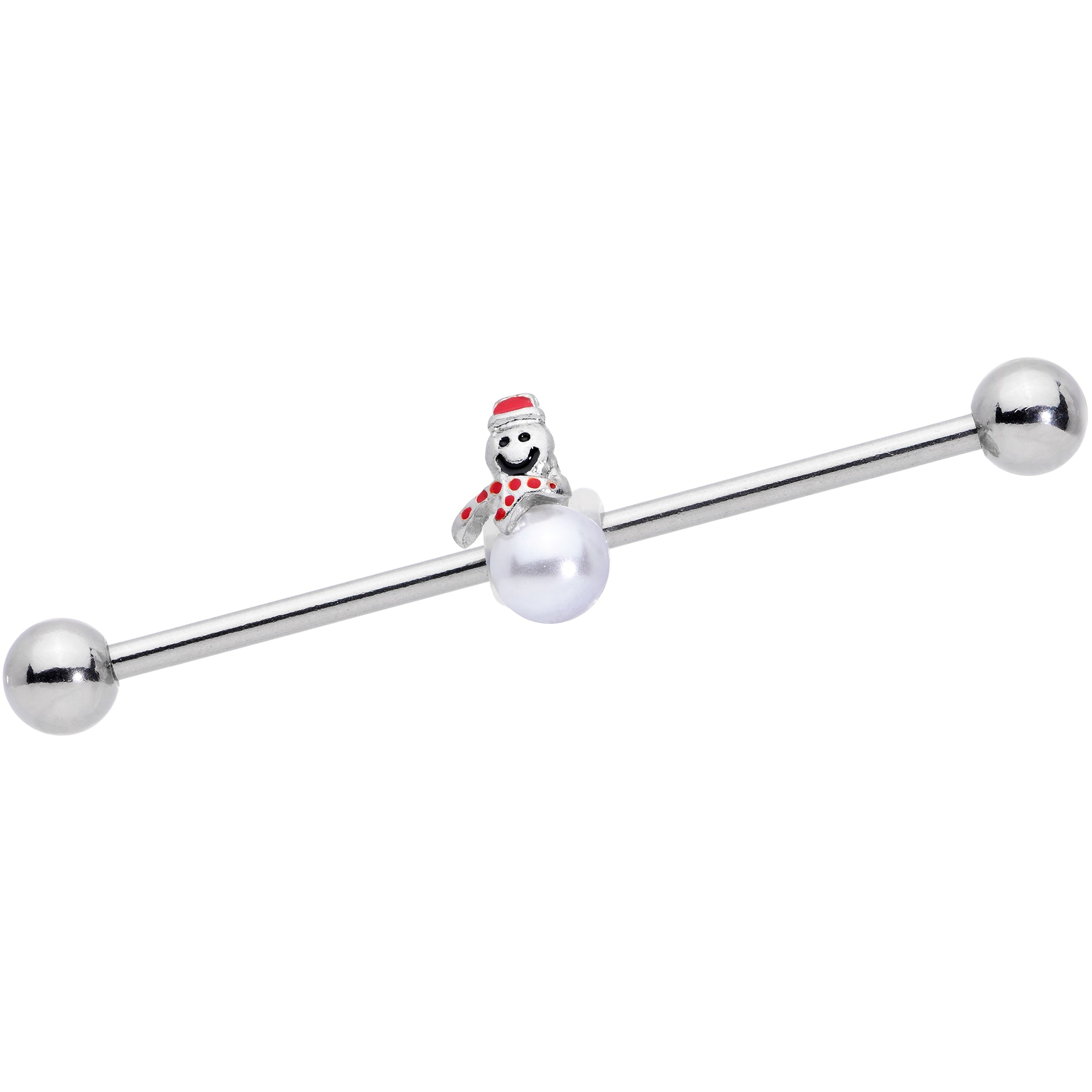 BodyCandy 14G Pearlescent Orb Snowman Christmas Industrial Barbell 38mm — main product shot