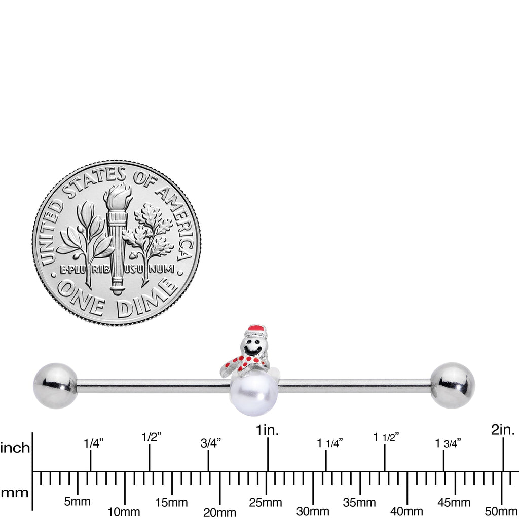 BodyCandy 14G Pearlescent Orb Snowman Christmas Industrial Barbell 38mm — lifestyle context