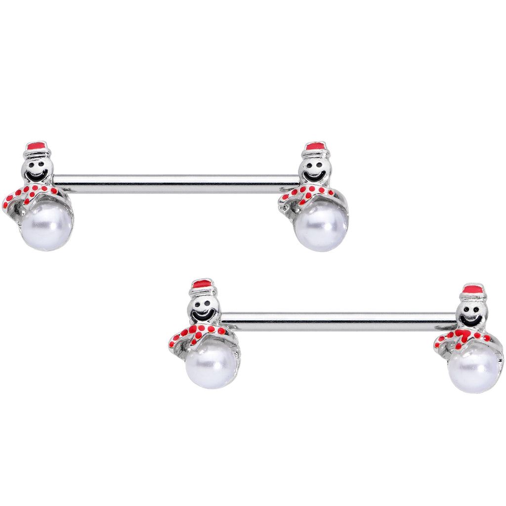 BodyCandy 14G 5/8 Pearlescent Orb Snowman Christmas Barbell Nipple Ring Set — main product shot