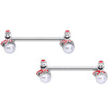 BodyCandy 14G 5/8 Pearlescent Orb Snowman Christmas Barbell Nipple Ring Set — main product shot