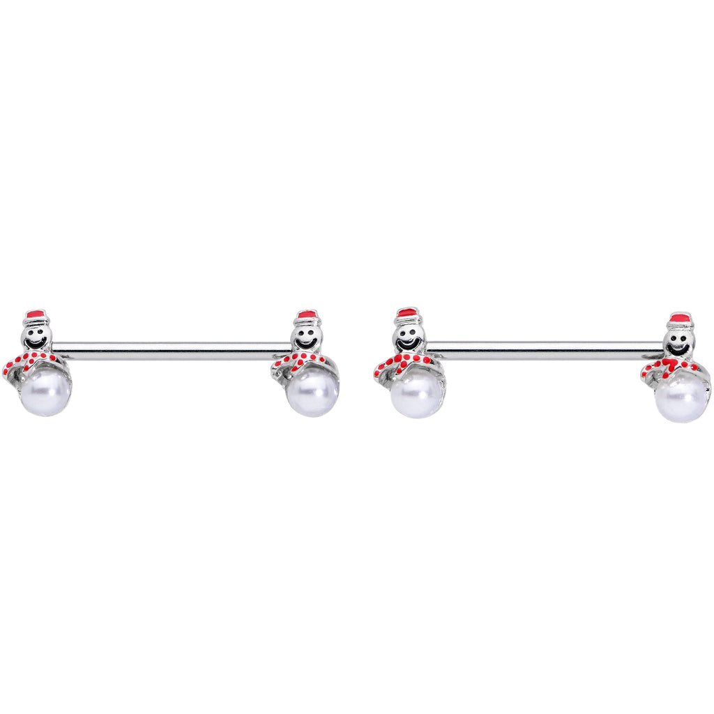 BodyCandy 14G 5/8 Pearlescent Orb Snowman Christmas Barbell Nipple Ring Set — lifestyle context