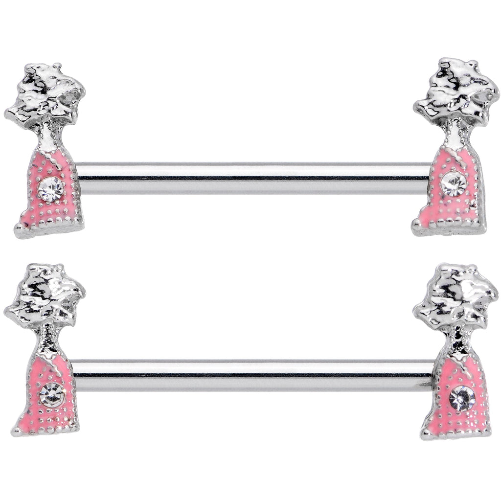 BodyCandy 14G 5/8 Clear Gem Pink Champagne Bottles Barbell Nipple Ring Set — detail close-up