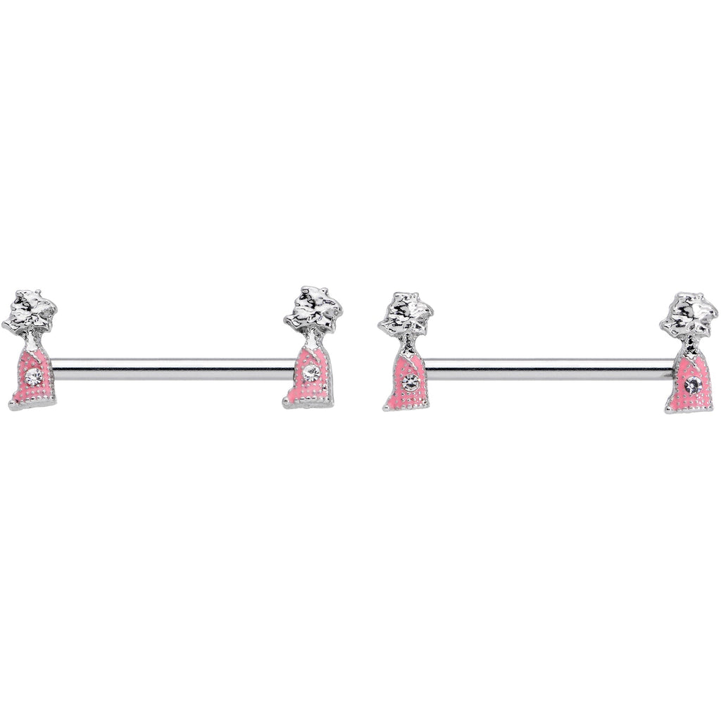 BodyCandy 14G 5/8 Clear Gem Pink Champagne Bottles Barbell Nipple Ring Set — lifestyle context