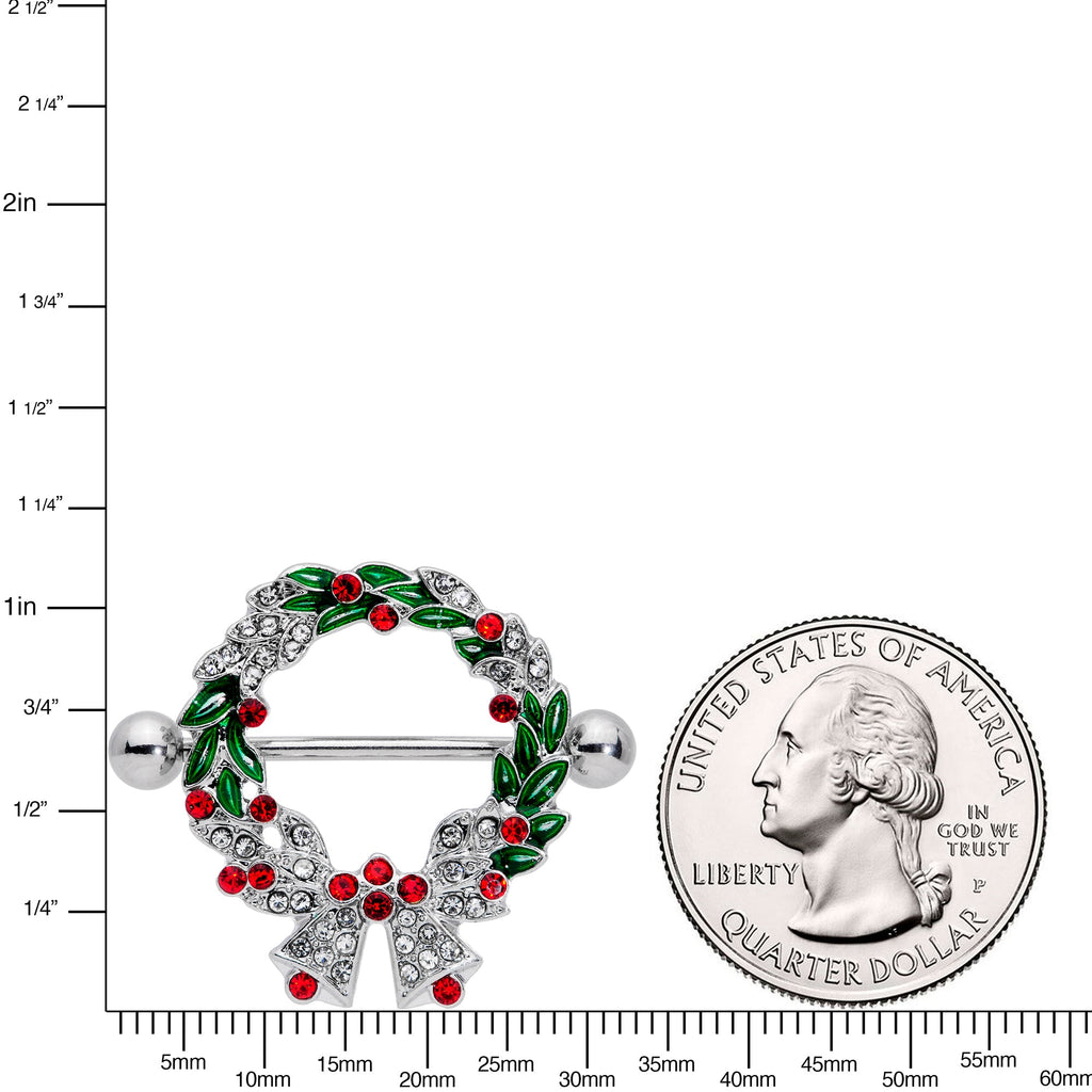 BodyCandy 14G 11/16 Red Green Gem Christmas Wreath Nipple Shield Set — side view