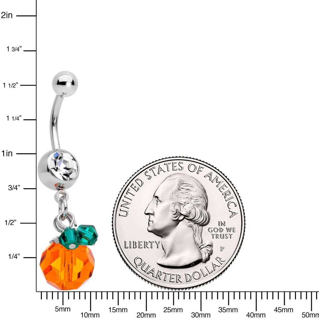 BodyCandy Clear Green Orange Gem Pumpkin Halloween Dangle Belly Ring — lifestyle context