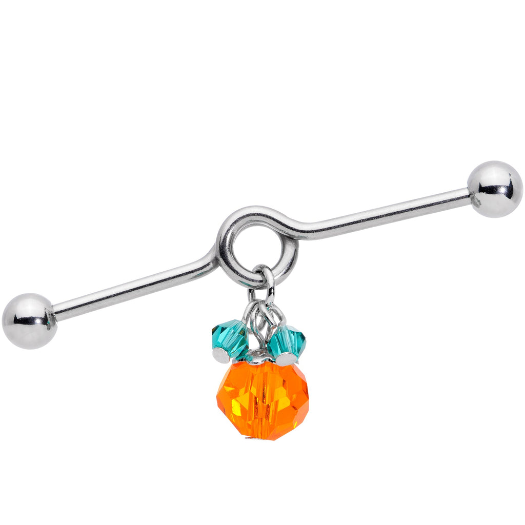 BodyCandy 14G Green Orange Gem Pumpkin Halloween Dangle Project Bar 38mm — main product shot