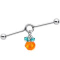 BodyCandy 14G Green Orange Gem Pumpkin Halloween Dangle Project Bar 38mm — main product shot