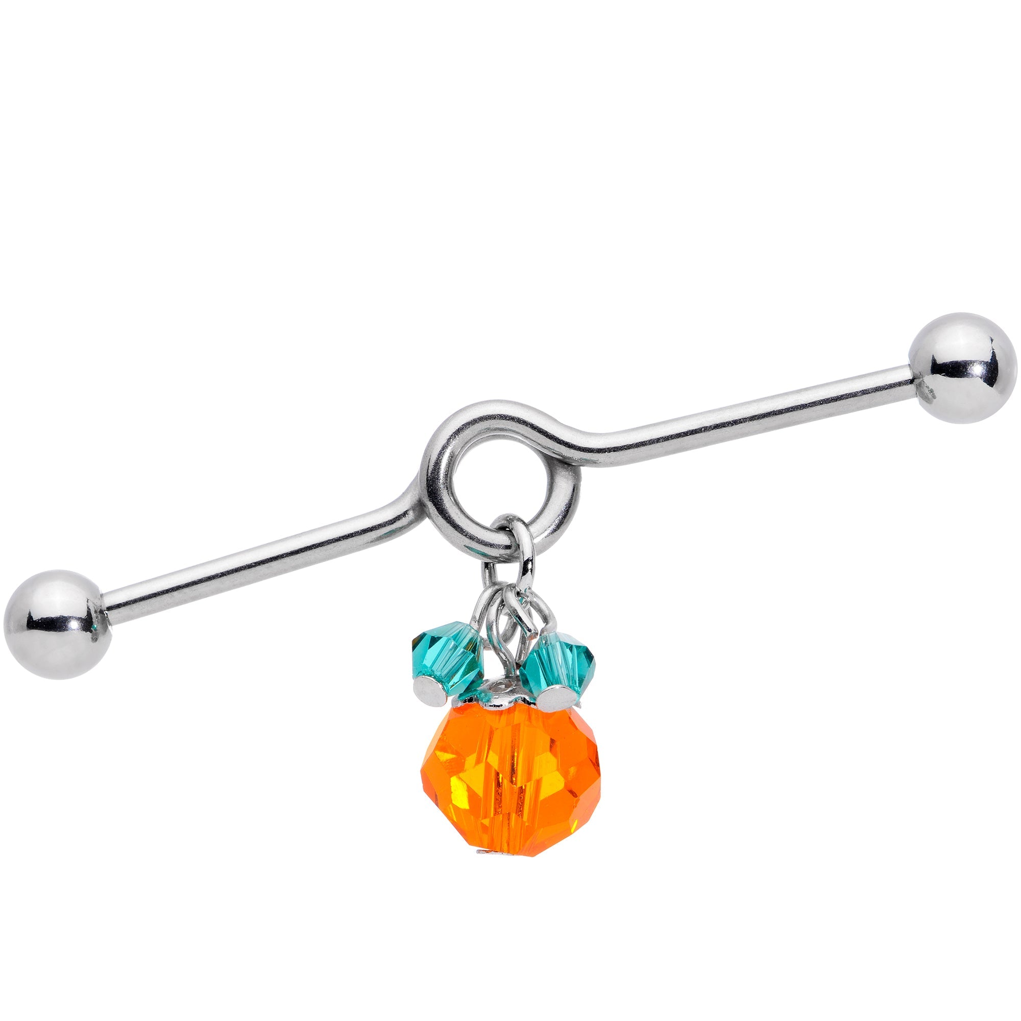 BodyCandy 14G Green Orange Gem Pumpkin Halloween Dangle Project Bar 38mm — main product shot