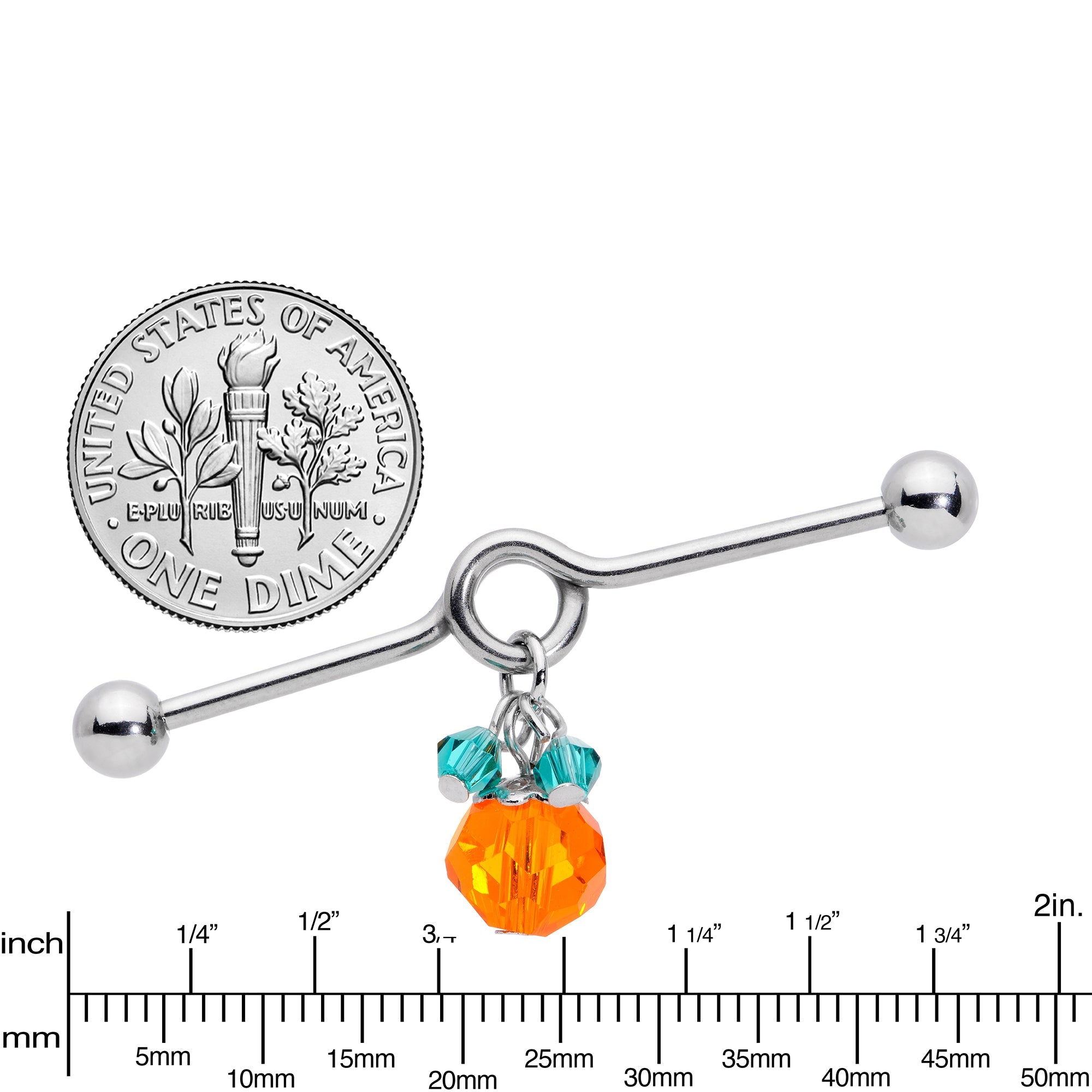 BodyCandy 14G Green Orange Gem Pumpkin Halloween Dangle Project Bar 38mm — lifestyle context