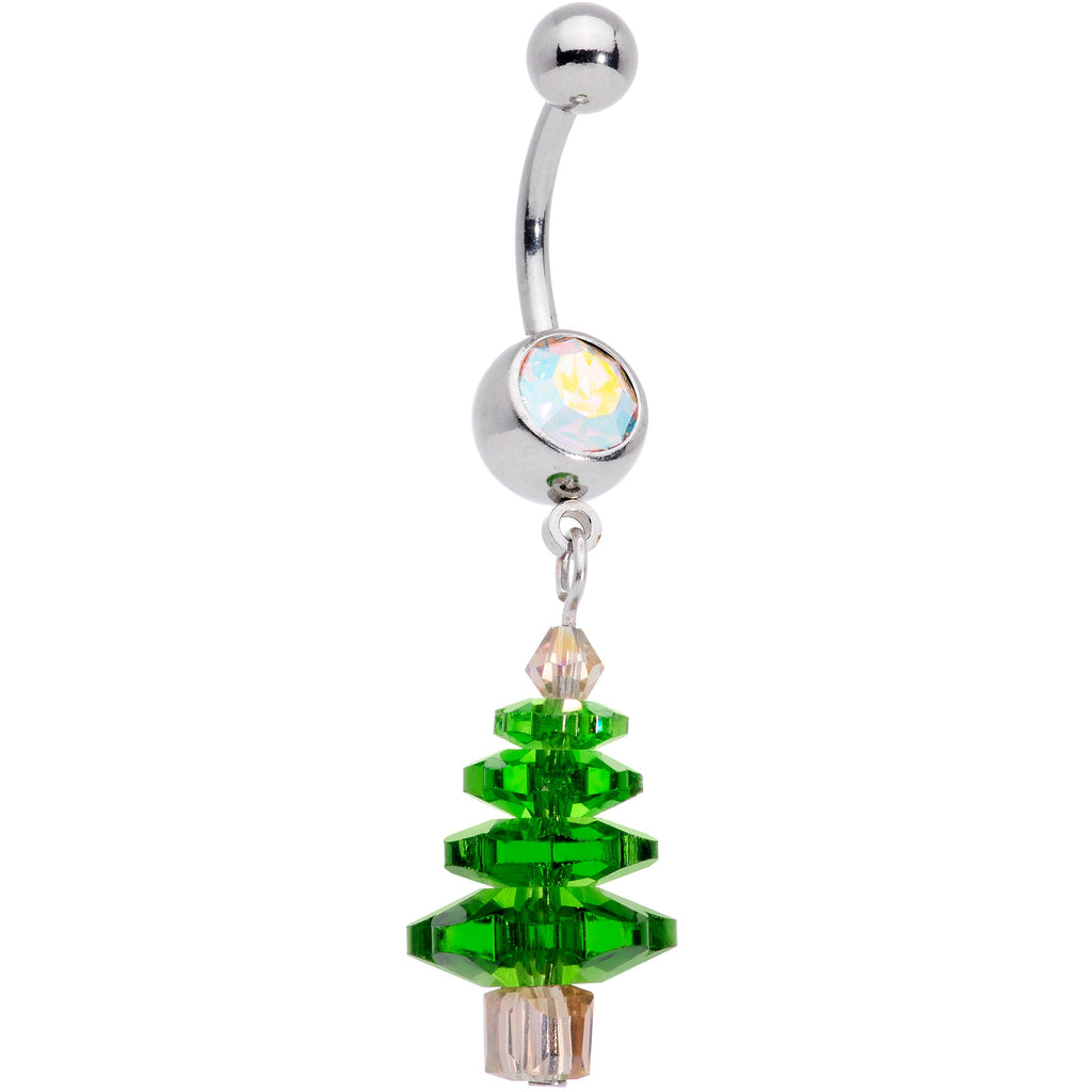 BodyCandy Aurora Green Gem Christmas Tree Holiday Dangle Belly Ring — main product shot